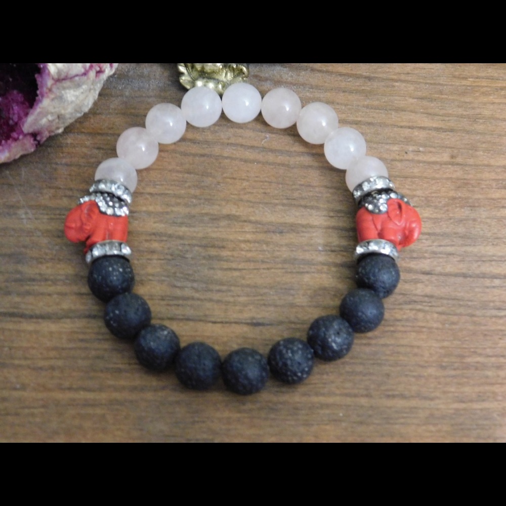 Lavastone / Rose Quartz Bracelet Cinnabar Spacer